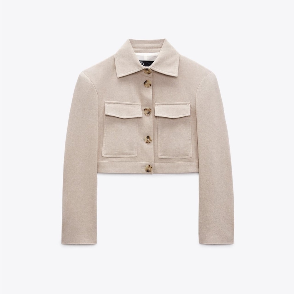 Zara Camel Rustic Crop Blazer Jacket